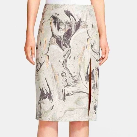 Theory Phereniki Marble Print Silk Straight Pencil Skirt Side Slit - Sz 4 - Picture 2 of 16